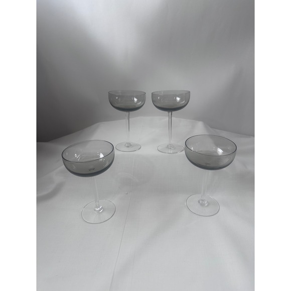 Other - 4 Grey MCM Tinted Champagne Coupe Glasses Clear Stem  Retro Style 5‎ 7/8"